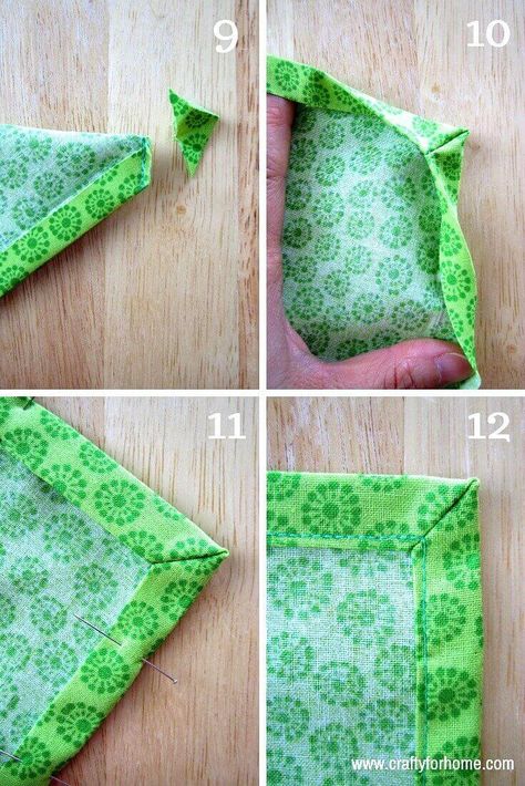 Easy Mitered Corners, Sewing Cloth Napkins Mitered Corners, Mitered Corners Tutorial, Simple Sewing Tutorial, Mother Days, Diy Napkins, Easy Handmade, Simple Sewing, Sew Ins