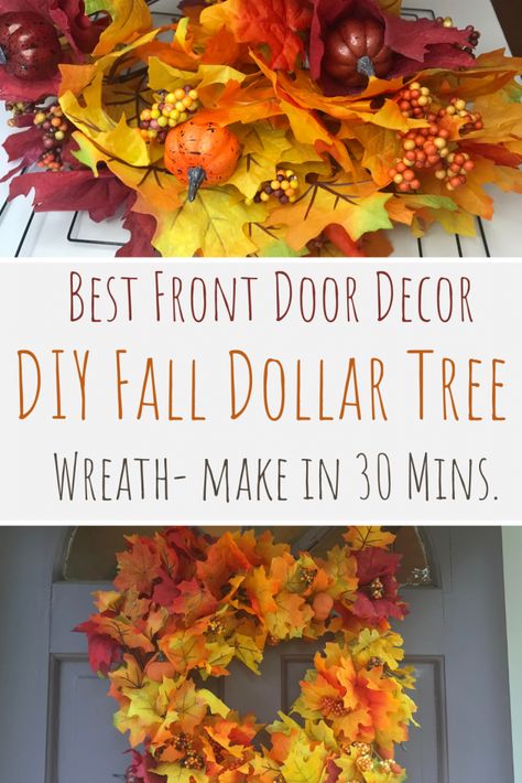 Make your door colorful this fall with a one of kind fall dollar tree wreath. With a few simple supplies make this breathtaking diy autumn wreath. Your front door will have all the fall vibes. Fall Dollar Tree Wreath | easy fall wreaths dollar tree | easy fall wreaths diy dollar tree | dollar tree leaf wreath | diy dollar tree leaf wreath | autumn wreath dollar tree | diy autumn wreath dollar tree | diy fall wreath | diy autumn wreath Easy Fall Wreaths Diy, Leaf Wreath Diy, Fall Dollar Tree Diy Decor, Dollar Tree Wreath, Outside Fall Decorations, Maple Leaf Wreath, Easy Fall Wreaths, Pre Lit Wreath, Fall Leaf Wreaths