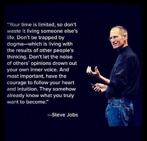 ‪Quintessential entrepreneur, Steve Jobs stated these words in a commencement speech at Stanford University in 2005. Certainly, it was a very inspiring speech to Stanford graduates ready to conquer the world. ‬ Steve Jobs Speech, Jobs Quotes, Steve Jobs Quotes, Inner Voice, Steve Jobs, Entrepreneur Quotes, Famous Quotes, Great Quotes, Picture Quotes