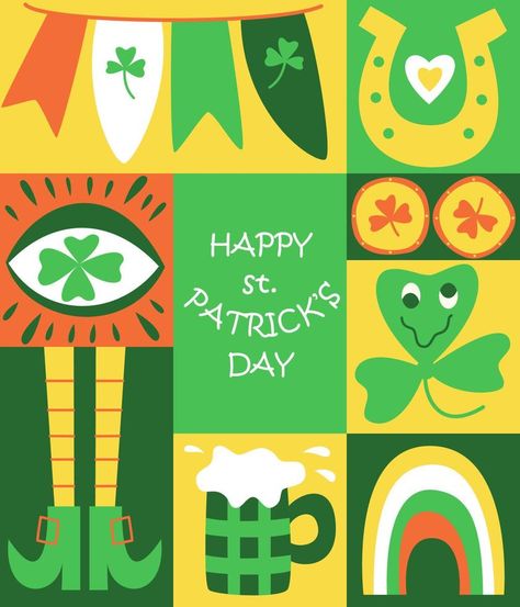 St Patrick's Day doodle greeting card. Trippy style. Fun Irish holiday celebration. Great for postcard, invitation, print, t-shirts, background, festive decor. Trendy y2k retro hippie print. Vector St Patrick's Day Poster, St Patricks Day Illustrations, Vintage St Patrick’s Day Images, St Patricks Day Typography, Retro St Patricks Day, St Patties, Y2k Retro, Postcard Invitation, Set Ideas