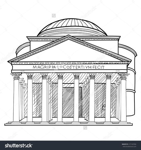 Pantheon Sketch, Famous Architecture Buildings, Rome Buildings, Italy Illustration, Rome Architecture, Sketch Images, Italy Architecture, Famous Architecture, Building Drawing