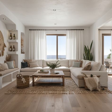 Coastal-inspired interiors to bring the beach vibes home 🌊💙 Would you decorate like this? #coastaldesign #coastalvibes #interiordesign #design #InteriorDesigner #coastaldecor California Coastal Interior Design, Coastal Boho Living Room, Modern Coastal Interior, Australian Decor, Rustic Coastal Decor, Coastal Office, Plant Styling, Santa Margherita, Future Vision