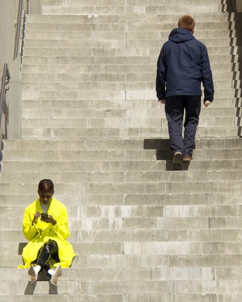 #streetphotography #upsanddowns #stairs #womanandman Person On Stairs Reference, Person On Top Of Building, Person Going Up Stairs, Walking Down Stairs Reference, Person Sitting On Stairs, People Walking Up Stairs, Person Walking Up Stairs, People On Stairs, Walking Stairs