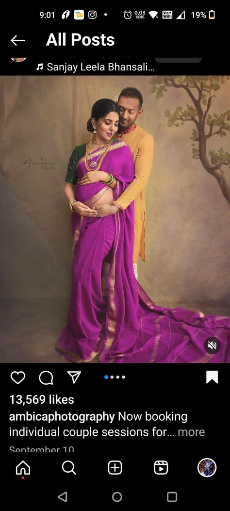 South Indian Maternity Photoshoot, Srimantham Photoshoot, Indian Maternity Photoshoot, Indian Maternity Photos, Ravivarma Paintings, Indian Maternity, Maternity Photography Poses Couple, Baby Shower Photography, Sanjay Leela Bhansali