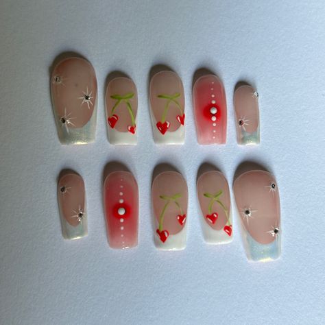 White French Tip, Gothic Nails, Y2k Nails, Hello Kitty Nails, French Tip Nails, Cool Nail Designs, Square Nails, Vibrant Red, Fun Nails