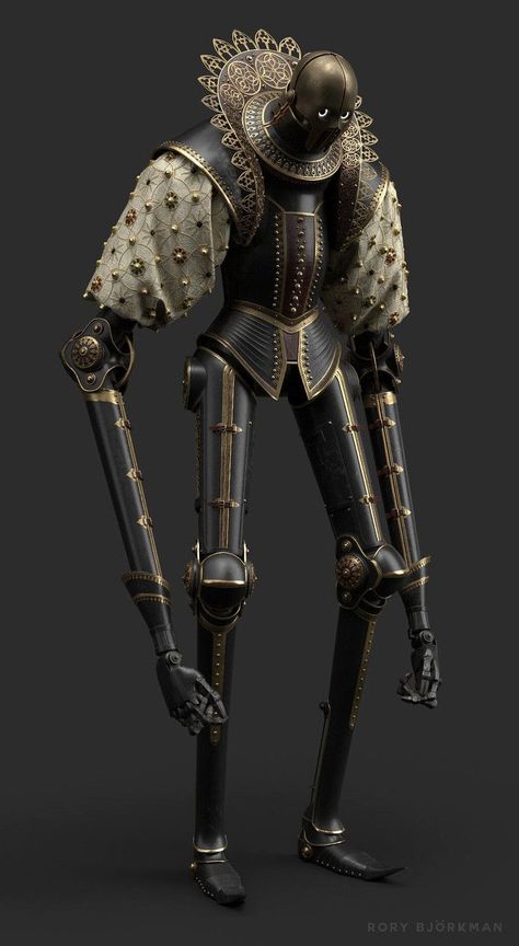 Elizabethan-style steampunk automaton! Illustration by Rory Björkman, Steampunk Automaton, Steampunk Machines, Skull Head, Character Design Animation, Creature Concept, Character Concept, Samurai Gear, Science Fiction, Character Art