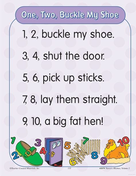 use for rhymes - write out numbers and match to the end words. Rhyming Poems For Kids, One Two Buckle My Shoe, Phonics Fluency, Rhyming Preschool, Buckle My Shoe, Toddler Songs, Ingles Kids, Preschool Poems, Nursery Rhymes Poems