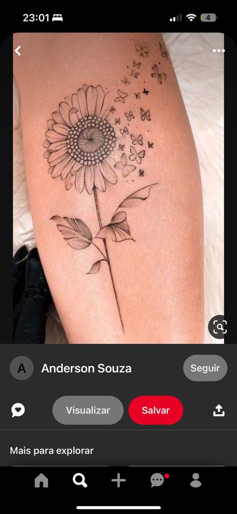 Cool Tattoos For Women Arm, Sunflower Remembrance Tattoos, Sunflower And Dandelion Tattoo, Forearm Tattoo Women Sunflower, Sunflower Ankle Tattoo Wrap Around, Sunflower Wrap Around Tattoo, Hilda Tattoo, Sunflower Memorial Tattoo, Sunflower Ankle Tattoo