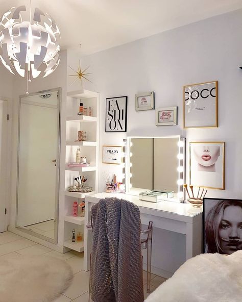 IKEA Australia on Instagram: “We love @homebytulay's beauty room set up using the MALM dressing table, LACK wall shelf unit, NISSEDAL mirror with LEDSJÖ LED wall lamp…” Nissedal Mirror, Lack Wall Shelf, Malm Dressing Table, Ikea Australia, Wall Shelf Unit, Dressing Room Decor, Beauty Room Decor, Bedroom Decor For Teen Girls, Decor Ikea