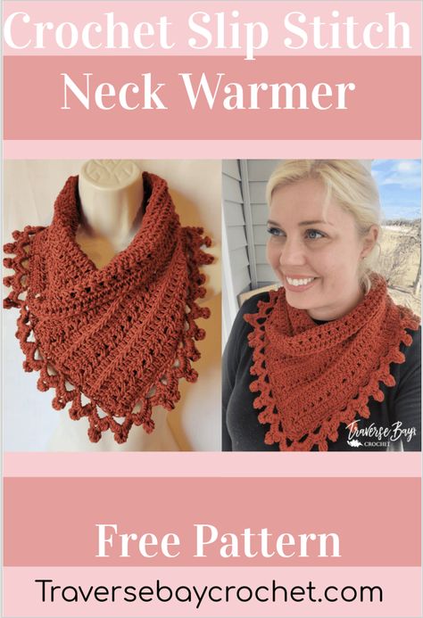 Crochet Slip Stitch Neck Warmer Free Pattern - Traversebaycrochet.com Crochet Herringbone, Crochet Slip Stitch, Scarf Free Pattern, Crochet Neck Warmer, Neck Warmers, Cozy Crochet Patterns, Crochet Cowl Pattern, Cozy Crochet, Yarn Inspiration