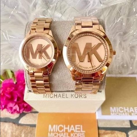 Mk Watches Couple New with boxes Mk Watch Women, Black And Gold Watch, Watches Women Michael Kors, Gold Diamond Watches, Mk Watch, Acrylic Bracelet, Indian Jewelry Earrings, Gold Michael Kors Watch, Rose Gold Watches Women