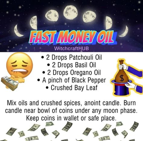 Oil Spells, Money Oil Recipe, Money Oil, Magick Oil, Essential Oil Perfumes Recipes, Potions Recipes, Essential Oils For Face, Money Spells That Work, Essential Oil Combinations