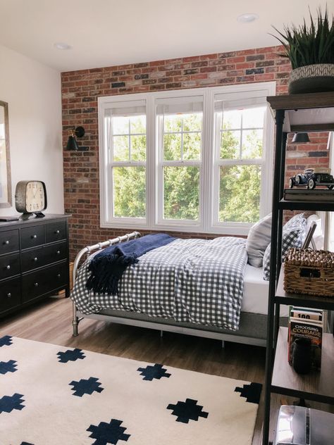 Brick Wall Bedroom, Diy Faux Brick Wall, Brick Bedroom, Brick Accent Wall, Faux Brick Panels, A Thoughtful Place, Brick Interior Wall, Brick Interior, Faux Brick Walls