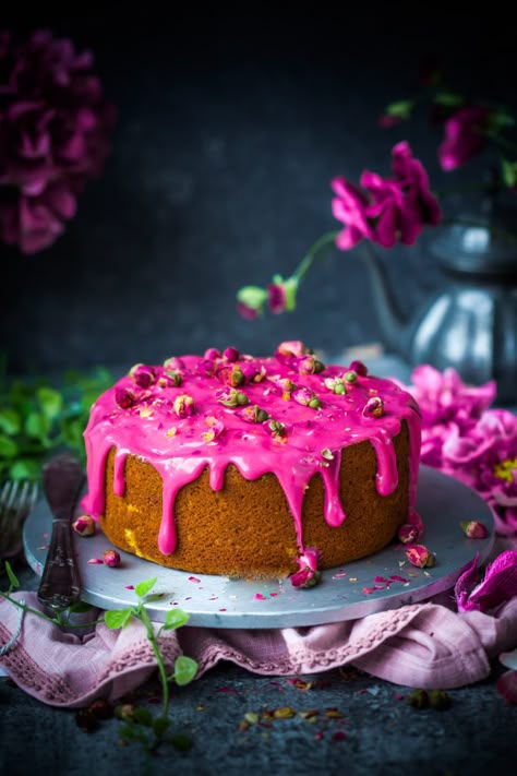 Rosewater and Coconut cake Rose Water Cake Recipe, Rose Water Cake, Water Cake Recipe, Rosewater Cake, Cake With Coconut, Semolina Cake, Rose Recipes, Coconut Cake, Vegan Cake