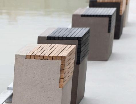 Cool External Stools Meja Outdoor, Concrete Stool, Wood Bench Outdoor, Office Waiting Room Chairs, Cement Design, Concrete Bench, Concrete Diy Projects, Concrete Furniture, Renzo Piano