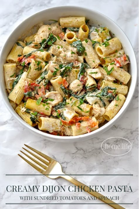 Dijon Chicken Pasta, Cooking Recipes Pasta, Creamy Dijon Chicken, Sun Dried Tomatoes And Spinach, Pasta With Sun Dried Tomatoes, Pasta And Chicken, Creamy Dijon, Sundried Tomato Pasta, Lemon Chicken Pasta