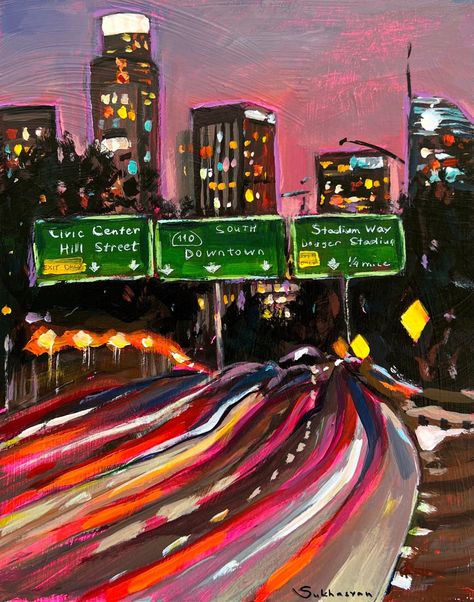 Los Angeles Freeway at Night. Downtown. Original acrylic painting on wood panel 8x10 inches (20x25 cm) | acrylic painting food
, kitchen artwork painting
, kitchen artwork painting
, acrylic painting kitchen art
, oil painting food
, kitchen paintings art wall decor
, kitchen paintings art wall decor bohemian
, fruit wall art
, fruit art print
, fruit painting prints
, abstract fruit painting
, fruit canvas painting California Acrylic Painting, Los Angeles Painting Ideas, Pretty Things To Paint, Painting Ideas City, Art Inspiration Painting Acrylics, Cool Acrylic Paintings, Canvas Painting Inspiration, Freeway At Night, Street Light Painting