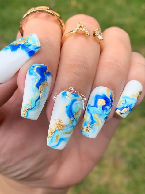 Seaside Nails, Waves Nails, Cali Nails, Gemstone Nails, Nail Polish Marbling, Nails Abstract, Nails Model, Sunset Nails, Cute Summer Nail Designs