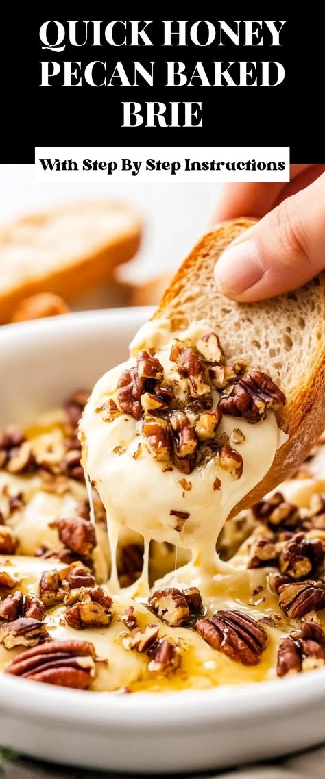 Image for Quick Honey Pecan Baked Brie Brie Honey Recipes, Bourbon Pecan Brie Bites, Brie With Honey And Pecans, Baked Brie Hot Honey, Whipped Brie With Hot Honey, Caramel Brie, Baked Brie With Pecans, Brie With Pecans, Brie And Honey