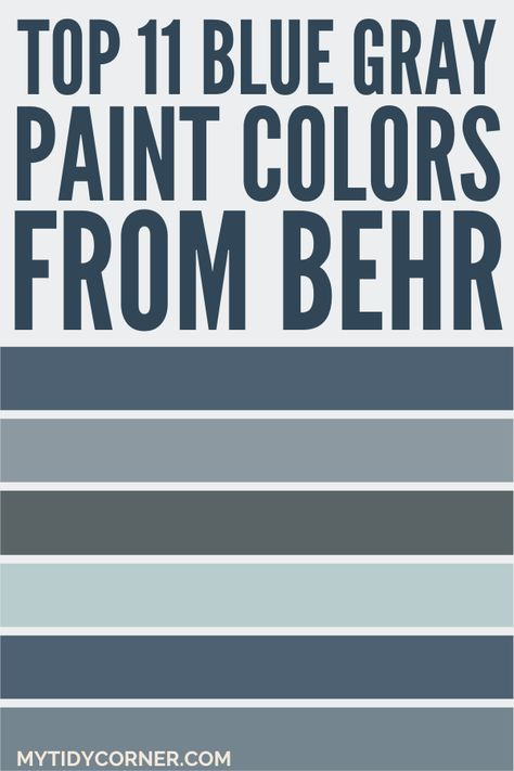 Collage of the top blue gray paint colors by Behr. Behr Oceanic Climate, Best Blue Paint Colors Behr, Blue Gray Paint Colors Bathroom, Behr Blue Front Door Paint Colors, Behr Blue Paint Colors Living Room, Adirondack Blue Behr Paint Exterior, Behr Blue Cabinet Paint Colors, Behr Ombre Blue, Behr Provence Blue