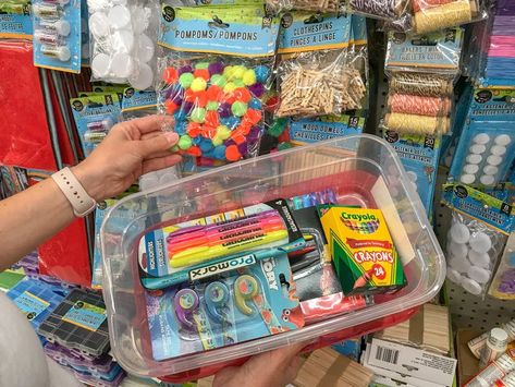 Dollar Store Busy Bags, Dollar Tree Car Activities, Dollar Store Busy Boxes, Dollar Tree Busy Bags, Back To School Kits For Kids, Dollar Tree Summer Activities For Kids, Dollar Tree Activities For Kids, Dollar Store Kids Crafts, Dollar Tree Road Trip Ideas For Kids