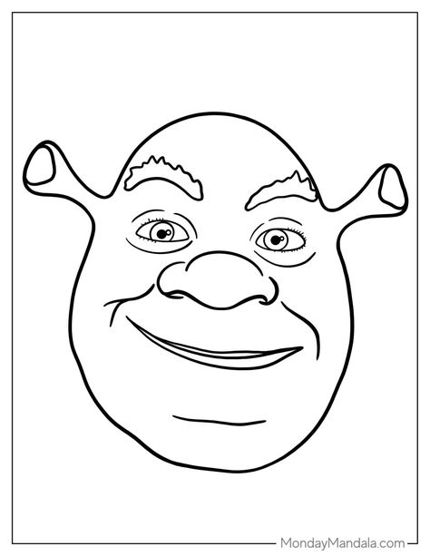 Shrek Colouring Pages, Shrek Face Drawing, Simple Shrek Drawing, Cartoon Character Outline, Funny Coloring Pages For Kids, Shrek Svg Free, Shrek Crafts For Kids, How To Draw Shrek, Shrek Drawing Easy