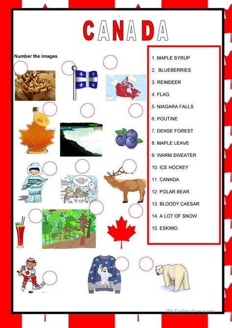 English speaking countries - Canada - English ESL Worksheets Canada Worksheet, Canadian Quotes, Canada For Kids, Canadian English, Canada Project, Esl Printables, About Canada, Canada History, Teaching Themes