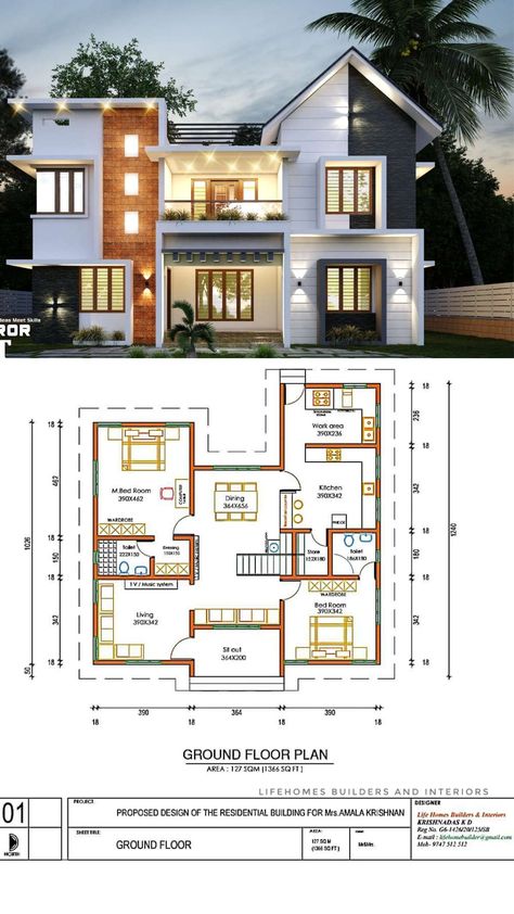 Kerala House Plans Modern, Kerala House Design Modern Floor Plans, 2bhk House Plan With Elevation, Kerala House Plan, 3bhk House Plan, House Plan Kerala, Kerala Home Plans, Small House Design Kerala, Kerala House Plans