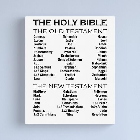 Books Of The Bible Old Testament And New Testament Complete List Christian Design Canvas Print by NonnieRay Old Testament Books, Prayer Journals, Verse Mapping, 2 Thessalonians, Colossians 1, Bible Study Methods, Study Methods, Bible Study Tools, Christian Designs