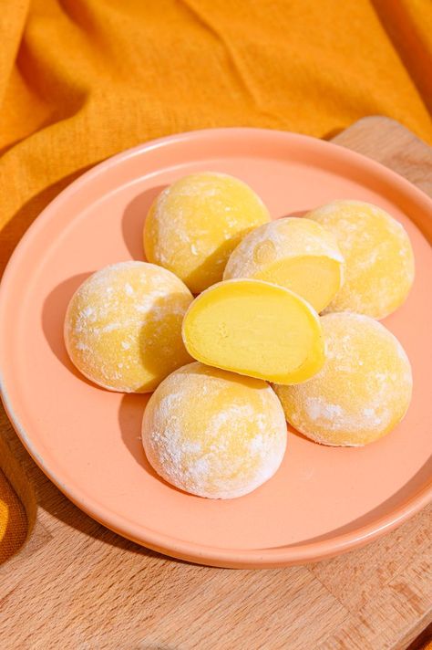 Mango, Ice cream, Mochi ice cream, Vegan ice cream, Plant-based Foto Mochi, Mochi Aesthetic, Mango Mochi, Daifuku Mochi, Sushi Box, Mochi Ice, Mochi Recipe, Mochi Ice Cream, Culinary Techniques