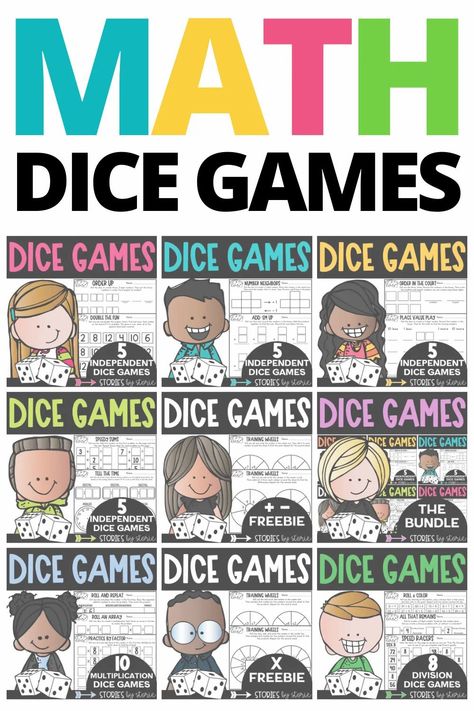 These math dice games allow students to practice math in a fun and engaging way. All games have a printable and digital option. Once taught, these games can be played independently while kids practice the skills taught. Multiplication Dice Games, Dice Math Games, Subtraction Games, Math Rotations, Math Manipulatives, Writing Crafts, Book Companion, Math Workshop, Primary Classroom