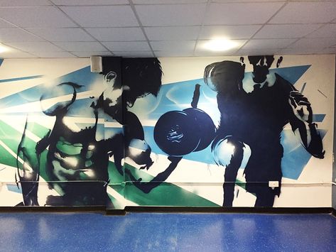 Gym Graffiti, Graphic Graffiti, Gym Lighting, Cardiff Wales, Wales Uk, Graffiti Wall Art, Graffiti Wall, Fitness Studio, Mural Wall Art