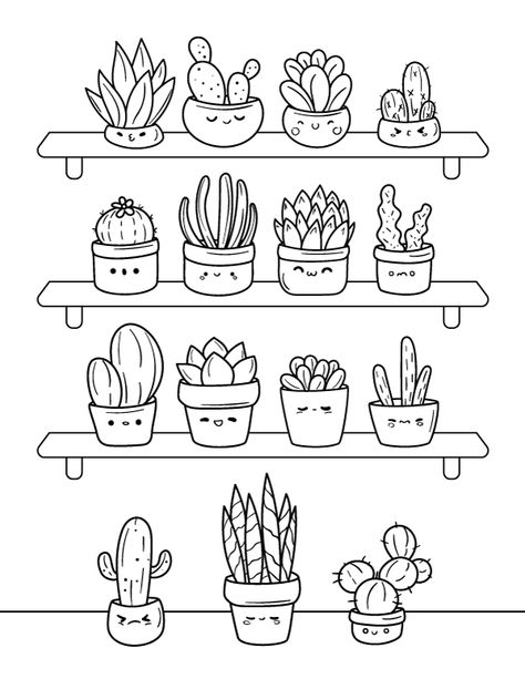 Plant Coloring Pages, Succulent Doodle, Succulents Drawing, Plant Doodle, Succulent Art, Doodle Coloring, Easy Coloring Pages, Easy Doodles Drawings, 수채화 그림