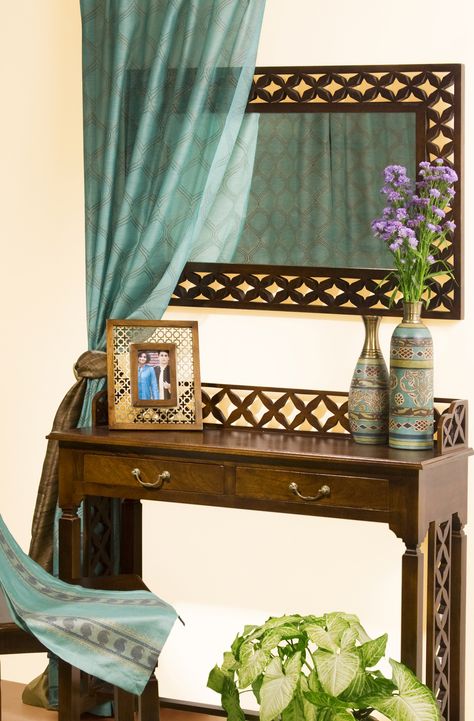 #mirror #wall #accents #corners #curtains #vases #accessories #home #wood #furniture #interior #design #Fabindia Fabindia Home, Shoe Console, Interior Room Decoration, Home Decor Apartment, Interior Decorating Living Room, Living Room Ornaments, Product Portfolio, Home Wood, Hall Decor