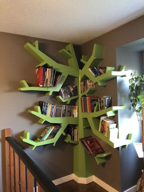 Stylish Tree Bookshelf Unique wooden book storage | Etsy Tree Bookshelf Corner, Corner Tree Bookshelf, Tree Book Shelves, Decorate Empty Wall, Bookshelf Unique, Wood Book Shelf, Diy Bookshelf Kids, Ash Baby, Bookshelf Corner