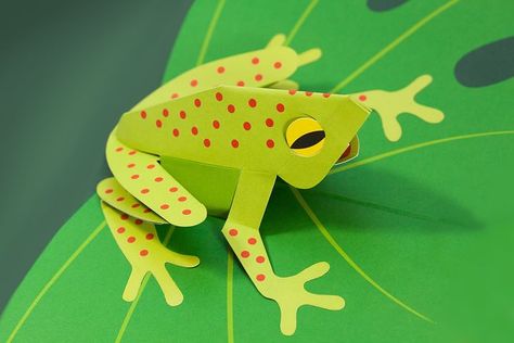 Frog, Tree Frog, Pop Up, Folded Frog Pop Up Card, Arte Pop Up, Pinterest Cards, Diy Pop Up Cards, Origami Frog, Pop Up Card Templates, Origami Artist, Frog Life, Frog Crafts