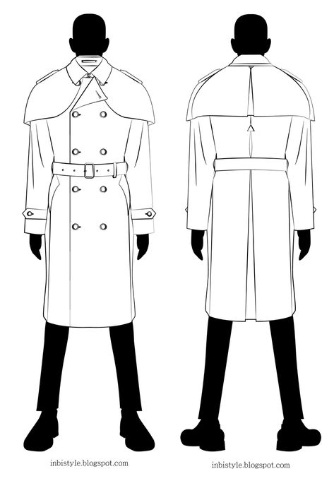 Trench Coat Men Drawing, Man In Trench Coat Drawing, How To Draw A Trench Coat, Trench Coat Sketch, Trench Coat Side View, Trench Coat Technical Drawing, Trench Coat Drawing Reference, Trench Coat Drawing, Mens Trench Coat Outfit