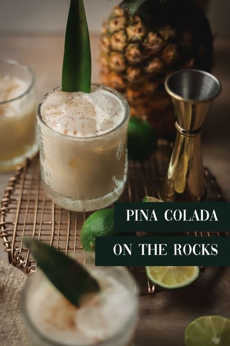 Pina Colada Mixer Recipes, Non Blended Pina Colada, Pina Colada Mocktail On The Rocks, Virgin Pina Colada On The Rocks, Shaken Pina Colada Recipe, Mocktail Pina Colada, Quince Drinks, On The Rocks Cocktails, Pina Colada Easy Recipe