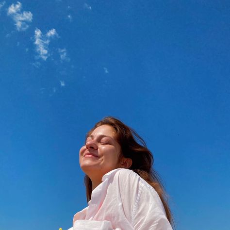 Girl Smiling, Summer Blue, Blue Sky, Blue