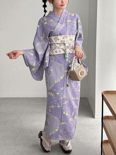 Beautiful and good quality my boy is 9 years old and looked great in him. Old Egypt Clothes, Yukata Aesthetic, Japan Clothing Style, Traditional Japanese Clothing Woman, Purple Yukata, Wisteria Kimono, Japanese Clothing Style, Kimono Outfit Japanese, Egypt Clothes