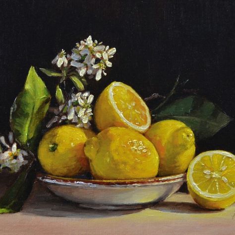 Chinoiserie Wall Art, Oil Painting Gallery, Lemon Painting, Lemon Art, Still Life Oil Painting, Fruit Painting, Tableau Art, Daily Painting, Painting Gallery