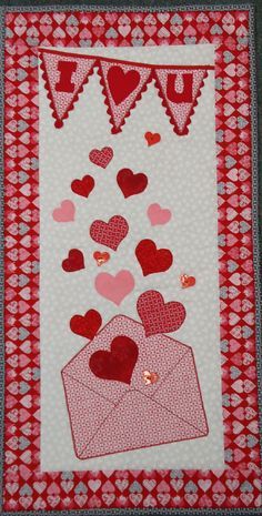 Valentines Day Quilting Projects, Valentine Quilts Wall Hangings, Valentines Quilt, Rock Valentines, Valentine Wall Hanging, Valentine Quilts, Quilt Design Wall, Heart Quilts, Valentines Door Hanger