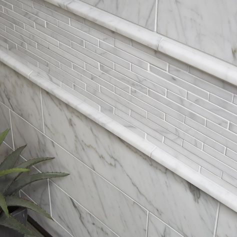 Dome & Pencil Natural Stone Liners | Arizona Tile Pencil Tile, White Subway Tile Shower, Stone Tile Bathroom, 12x24 Tile, Carrara Marble Tile, Subway Tile Showers, Arizona Tile, Marble Subway Tiles, White Marble Tiles