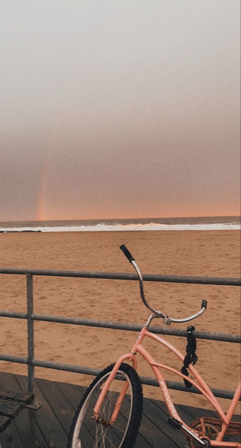 Beach Bike Aesthetic, Beach Rainbow, 2023 Beach, Rainbow Sunset, Bike Aesthetic, Pink Bike, Sunset Pink, Beach Bike, Beach Getaway