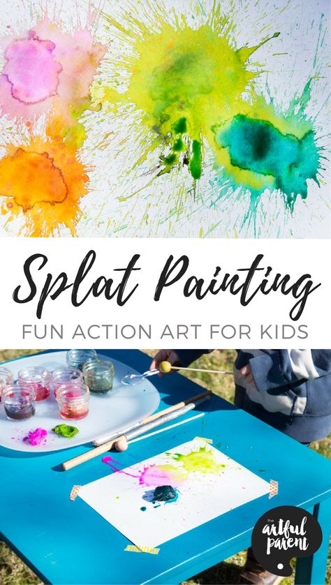 Splat painting is easy peasy and super fun for active kids. This simple action art activity involves hitting paint-soaked cotton balls with a small mallet. Splat Painting, Action Art, Art For Children, Messy Art, Painting Activities, Easy Art Projects, Art Activity, Action Painting, Active Kids