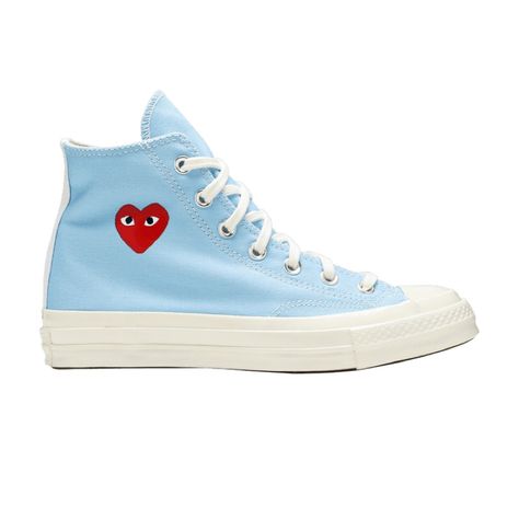 Play X Converse, Converse Comme Des Garcons, Blue High Tops, White Textile, White Egret, Converse Chuck 70, Comme Des Garcons Play, Heart Logo, Chuck 70