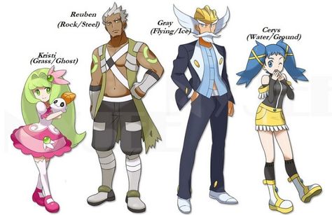 4 Elite Gym Leaders Pokemon Trainer Oc, Pokemon Trainer Outfits, Pokemon Light, Lusamine Pokemon, Flying Type Pokemon, Pokemon Gym Leaders, Pokemon Rpg, Pokémon Diamond, Pokemon Clothes