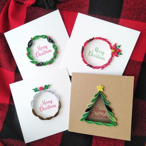 Paper Quilling Christmas Cards - Etsy Ireland Paper Quilling Christmas Cards, Christmas Seating Cards, Quilling Christmas Cards, Diy Quilling Christmas, Paper Quilling Christmas, Paper Quilling For Beginners, Quilling Christmas, Paper Quilling Patterns, Homemade Christmas Cards