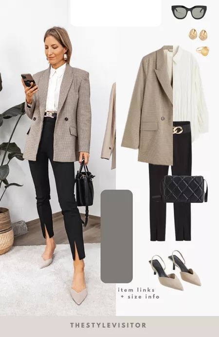 Womens Blazer Work Outfit, Elegant Outfit Essentials, Business Winter Outfits, Fall Chic Outfits, Trendy Outfit Inspo, Elegante Y Chic, Classic Style Outfits, Stylish Work Outfits, How To Hem Pants