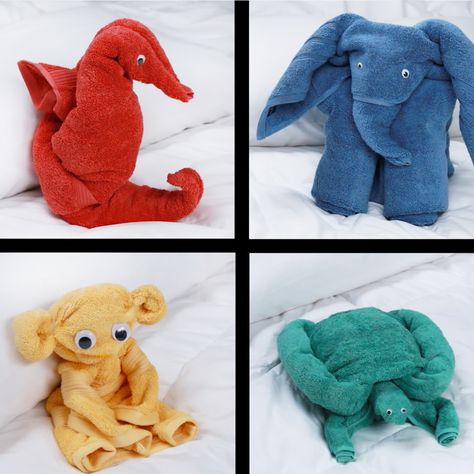 Watch: Nifty - How To Make Towel Animals Make Animals Out Of Towels, How To Make Towel Animals, Towel Crafts Ideas, Animal Towels, Infant Crafts, Towel Origami, Towel Folding, Towel Art, Folding Towels